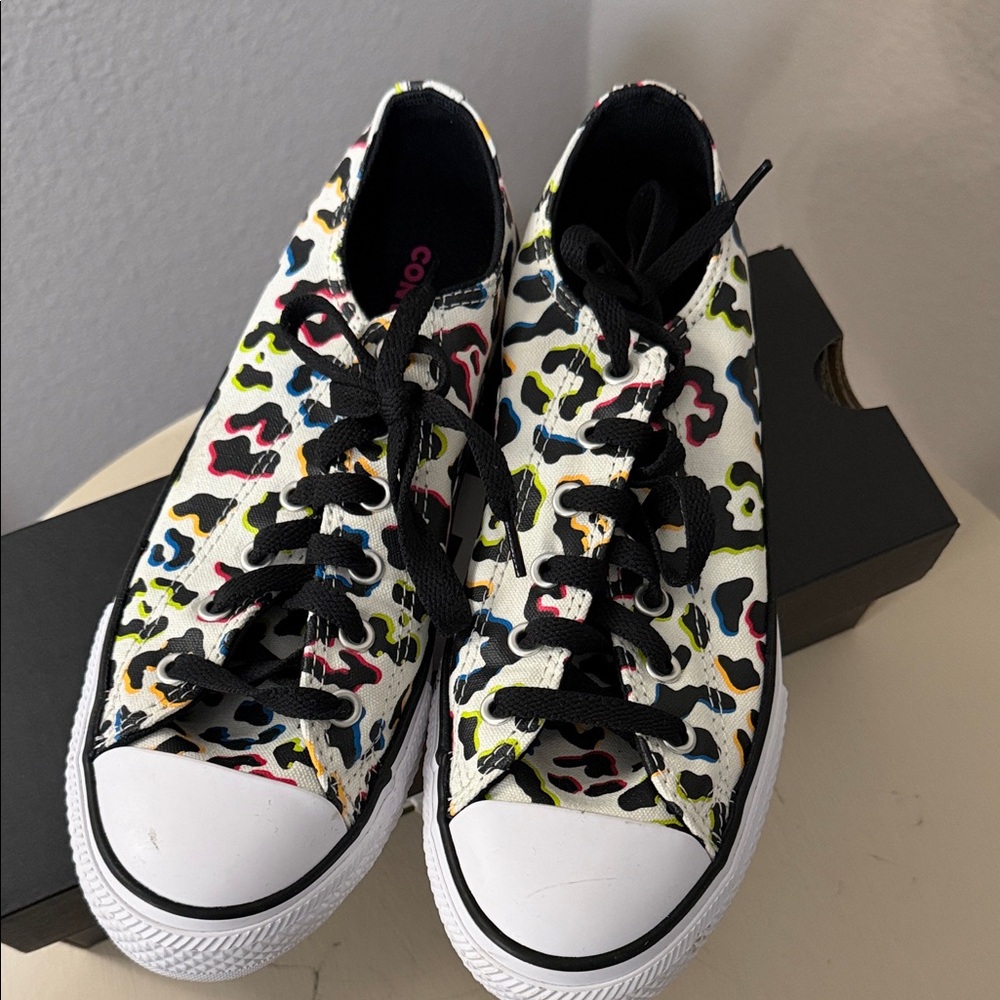 Converse Egret and Black Leopard Sneakers